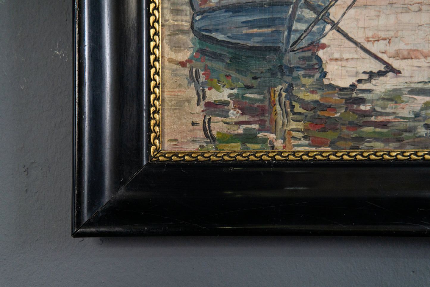 Maritimes gerahmtes Ölgemälde, erste Hälfte des 20.Jahrhunderts - Ölbild Gemälde Malerei Kunst Maritim Alt Antik MÖBLINGER