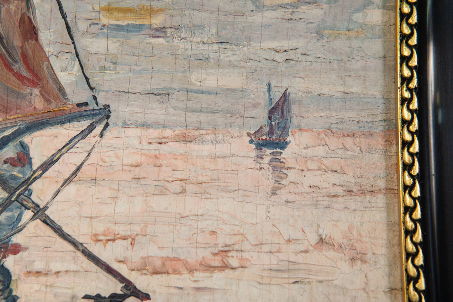 Maritimes gerahmtes Ölgemälde, erste Hälfte des 20.Jahrhunderts - Ölbild Gemälde Malerei Kunst Maritim Alt Antik MÖBLINGER