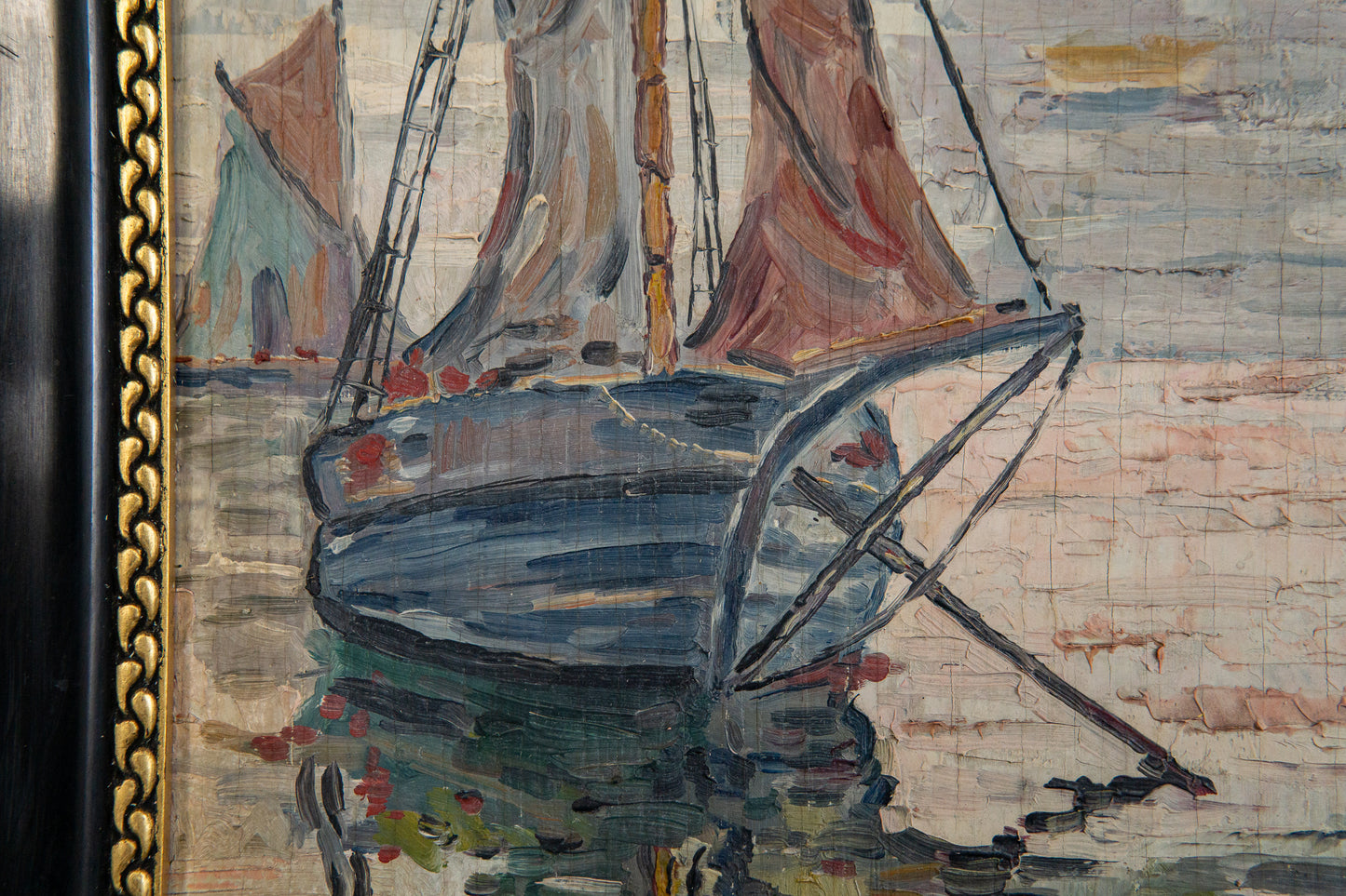 Maritimes gerahmtes Ölgemälde, erste Hälfte des 20.Jahrhunderts - Ölbild Gemälde Malerei Kunst Maritim Alt Antik MÖBLINGER