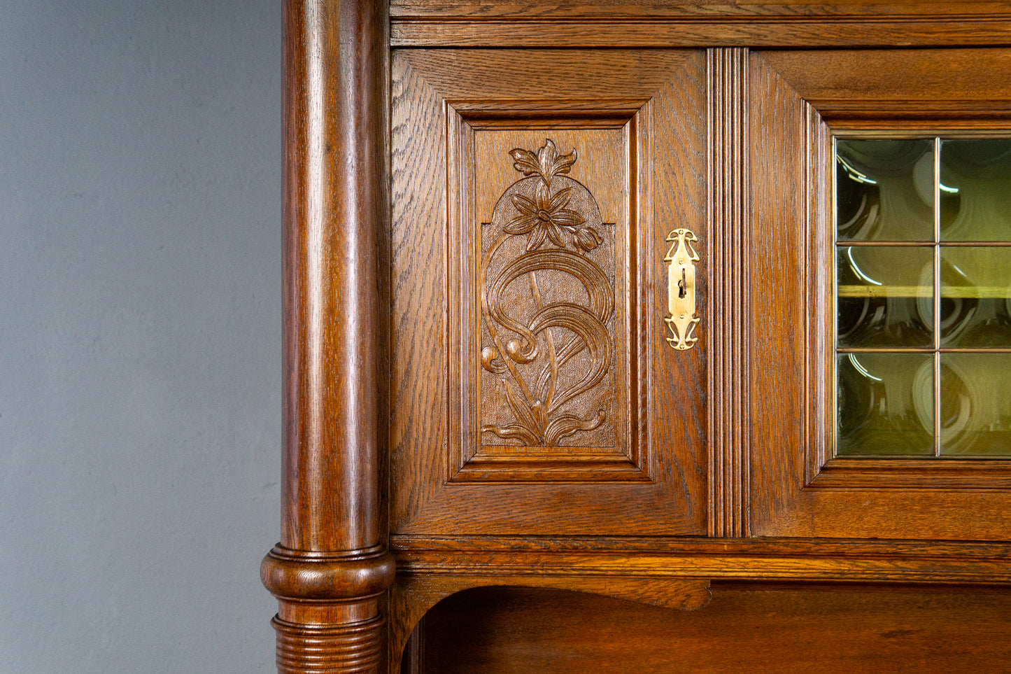 wunderschönes Jugendstil Aufsatzbuffet, Anfang des 20.Jahrhunderts - Eiche Buffet Schrank Anrichte Vitrine Alt Antik MÖBLINGER