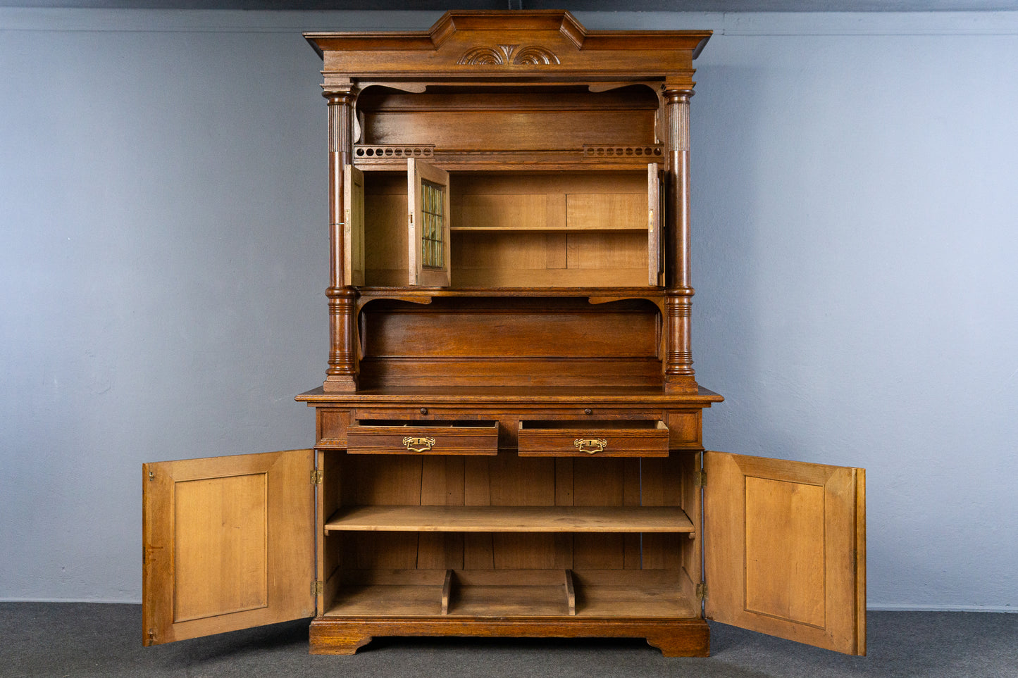 wunderschönes Jugendstil Aufsatzbuffet, Anfang des 20.Jahrhunderts - Eiche Buffet Schrank Anrichte Vitrine Alt Antik MÖBLINGER