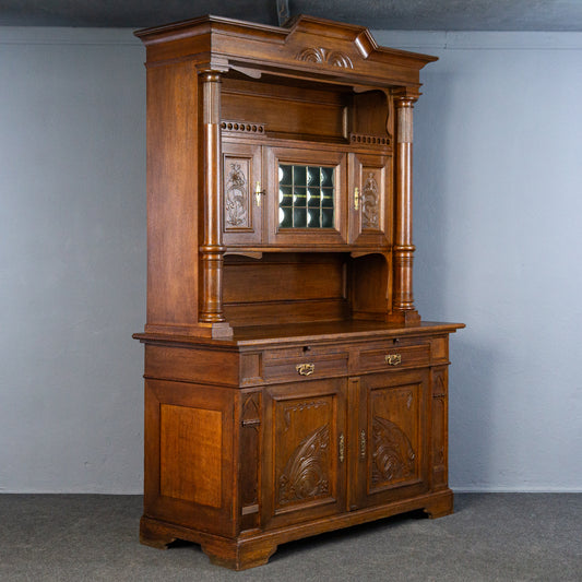 wunderschönes Jugendstil Aufsatzbuffet, Anfang des 20.Jahrhunderts - Eiche Buffet Schrank Anrichte Vitrine Alt Antik MÖBLINGER