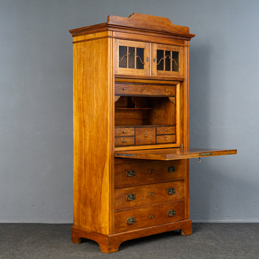 eleganter Jugendstil Standsekretär, Anfang des 20.Jahrhunderts - Sekretär Schrank Schreibtisch Kommode Nussbaum Büro Alt Antik MÖBLINGER