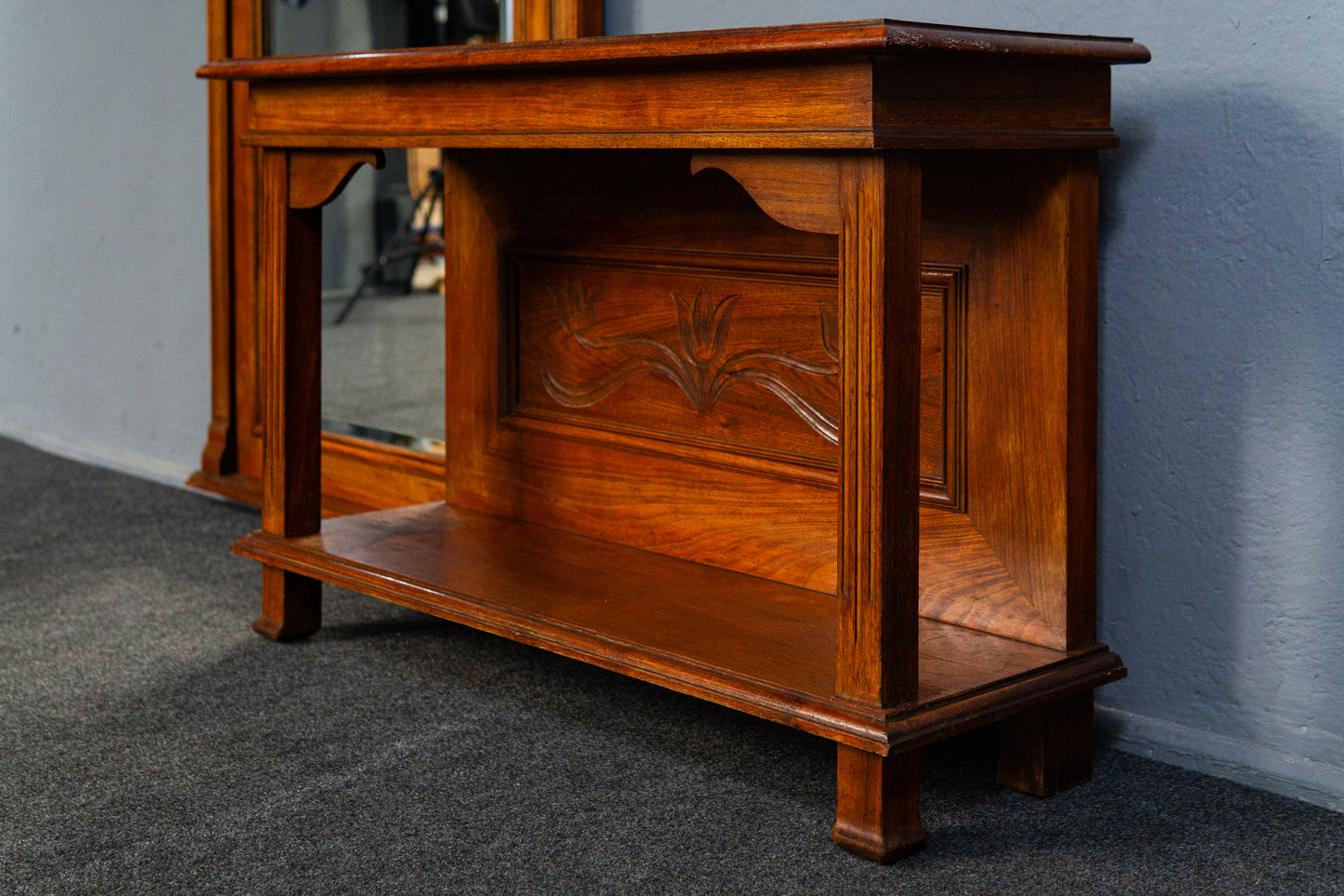 Eleganter Großer Jugendstil Spiegel mit Konsole, Anfang des 20.Jahrhunderts - Wandspiegel Flur Garderobe Mirror Alt Antik MÖBLINGER