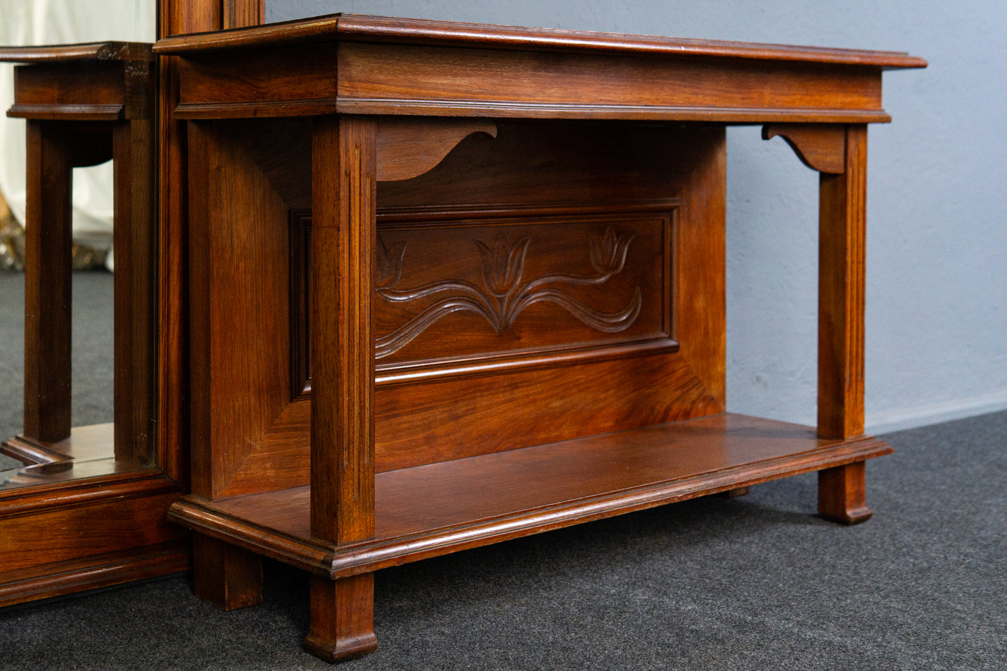 Eleganter Großer Jugendstil Spiegel mit Konsole, Anfang des 20.Jahrhunderts - Wandspiegel Flur Garderobe Mirror Alt Antik MÖBLINGER