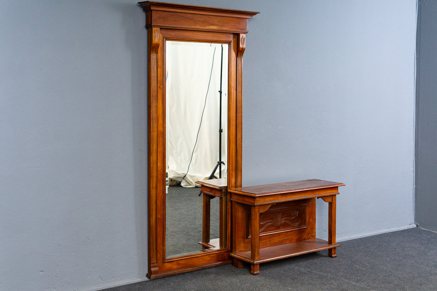 Eleganter Großer Jugendstil Spiegel mit Konsole, Anfang des 20.Jahrhunderts - Wandspiegel Flur Garderobe Mirror Alt Antik MÖBLINGER