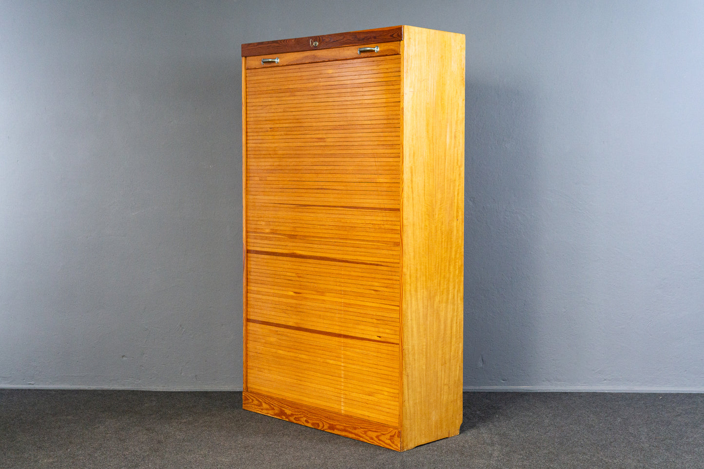 Praktischer Vintage Rollladenschrank, Mid-Century - Aktenschrank Kommode Regal Schrank Büro Alt MÖBLINGER