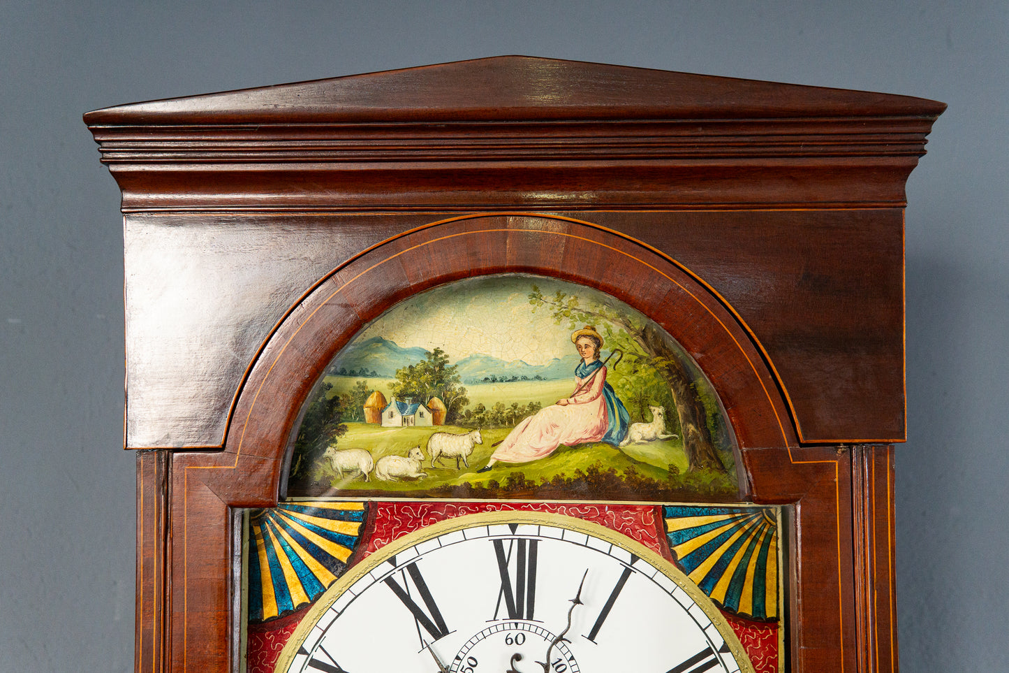 Elegante Englische Standuhr, 1.Hälfte des 19.Jahrhunderts - Clock Wohnzimmer Pendel Gewichte Uhrwerk Uhr Alt Antik MÖBLINGER