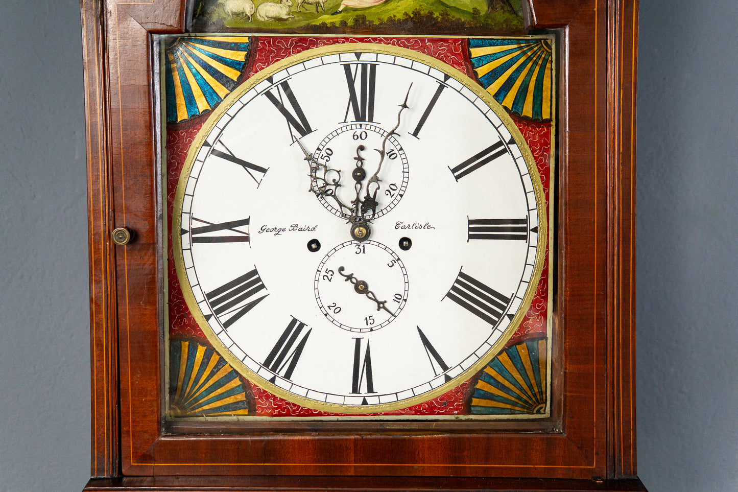 Elegante Englische Standuhr, 1.Hälfte des 19.Jahrhunderts - Clock Wohnzimmer Pendel Gewichte Uhrwerk Uhr Alt Antik MÖBLINGER