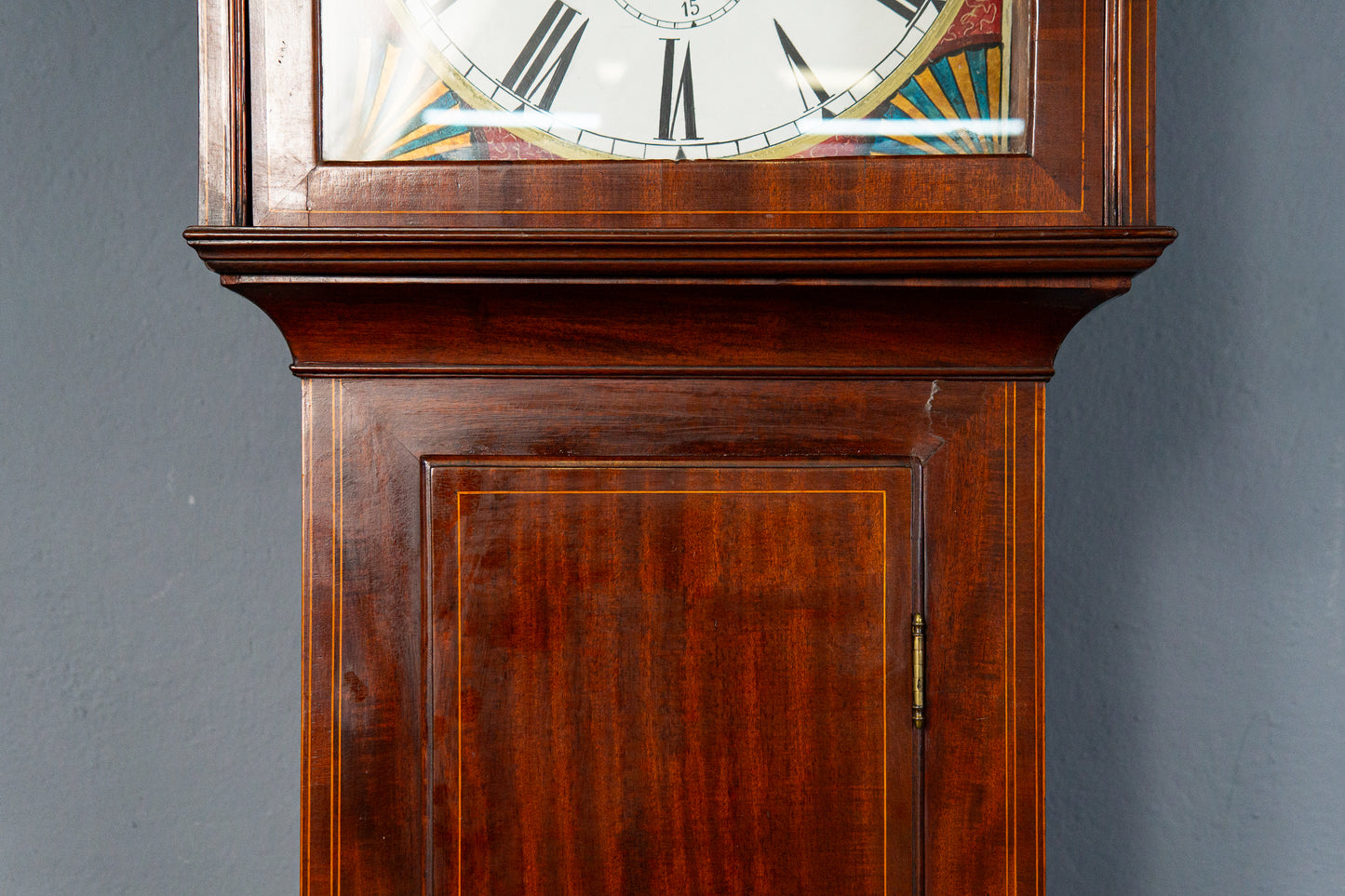 Elegante Englische Standuhr, 1.Hälfte des 19.Jahrhunderts - Clock Wohnzimmer Pendel Gewichte Uhrwerk Uhr Alt Antik MÖBLINGER