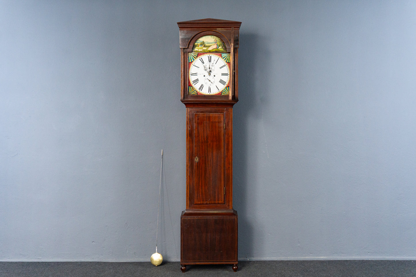 Elegante Englische Standuhr, 1.Hälfte des 19.Jahrhunderts - Clock Wohnzimmer Pendel Gewichte Uhrwerk Uhr Alt Antik MÖBLINGER
