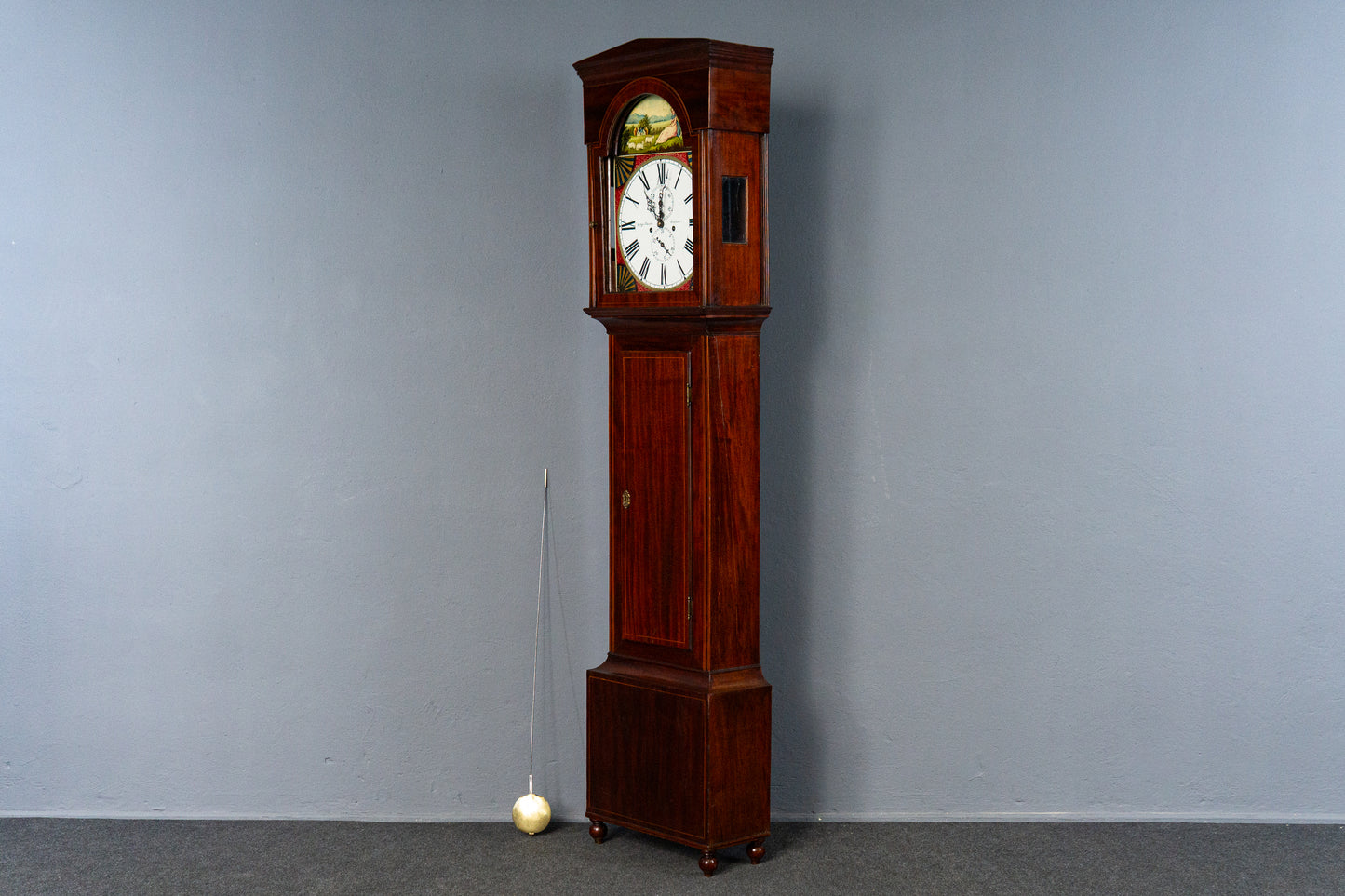 Elegante Englische Standuhr, 1.Hälfte des 19.Jahrhunderts - Clock Wohnzimmer Pendel Gewichte Uhrwerk Uhr Alt Antik MÖBLINGER