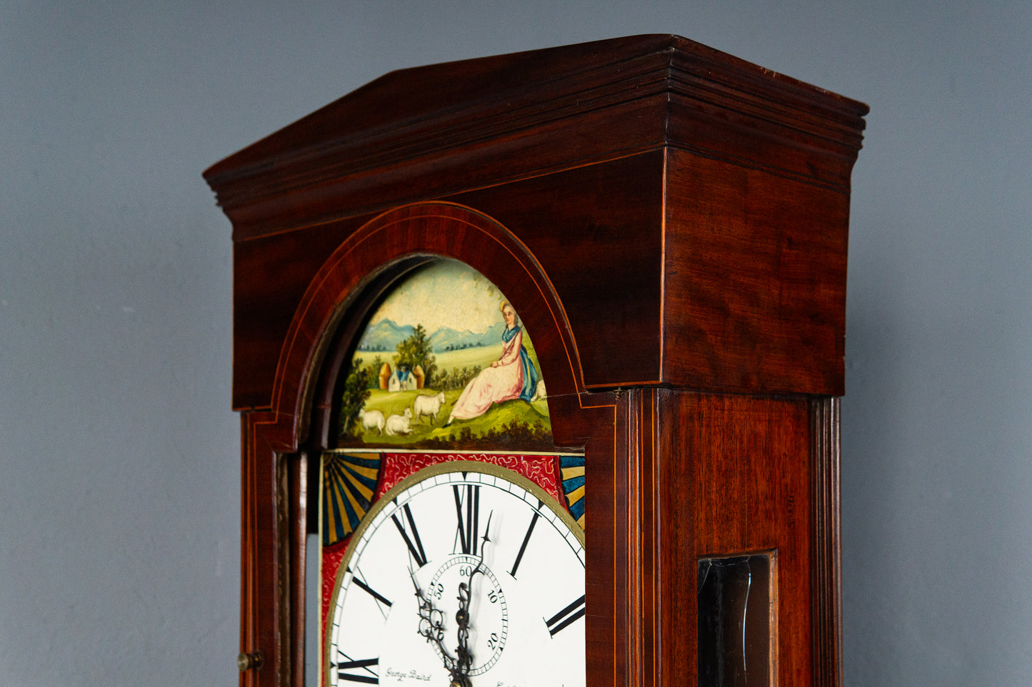 Elegante Englische Standuhr, 1.Hälfte des 19.Jahrhunderts - Clock Wohnzimmer Pendel Gewichte Uhrwerk Uhr Alt Antik MÖBLINGER