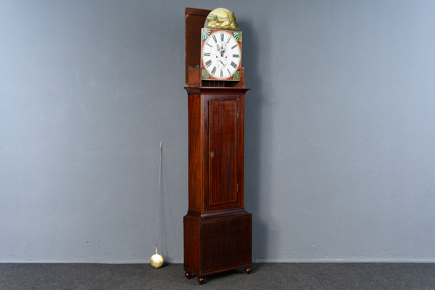 Elegante Englische Standuhr, 1.Hälfte des 19.Jahrhunderts - Clock Wohnzimmer Pendel Gewichte Uhrwerk Uhr Alt Antik MÖBLINGER