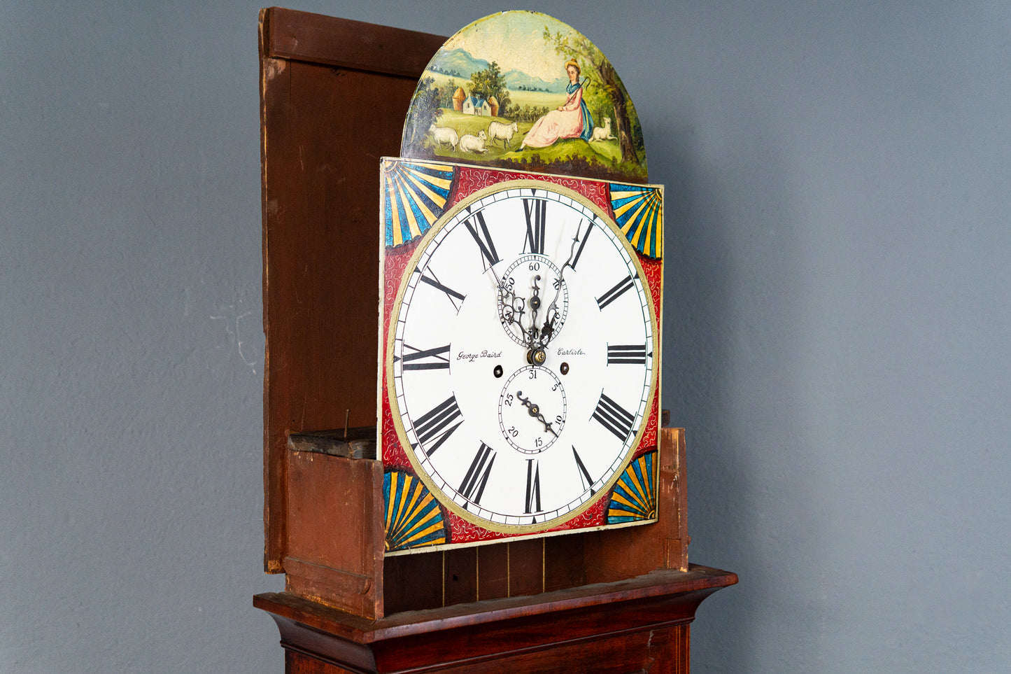 Elegante Englische Standuhr, 1.Hälfte des 19.Jahrhunderts - Clock Wohnzimmer Pendel Gewichte Uhrwerk Uhr Alt Antik MÖBLINGER
