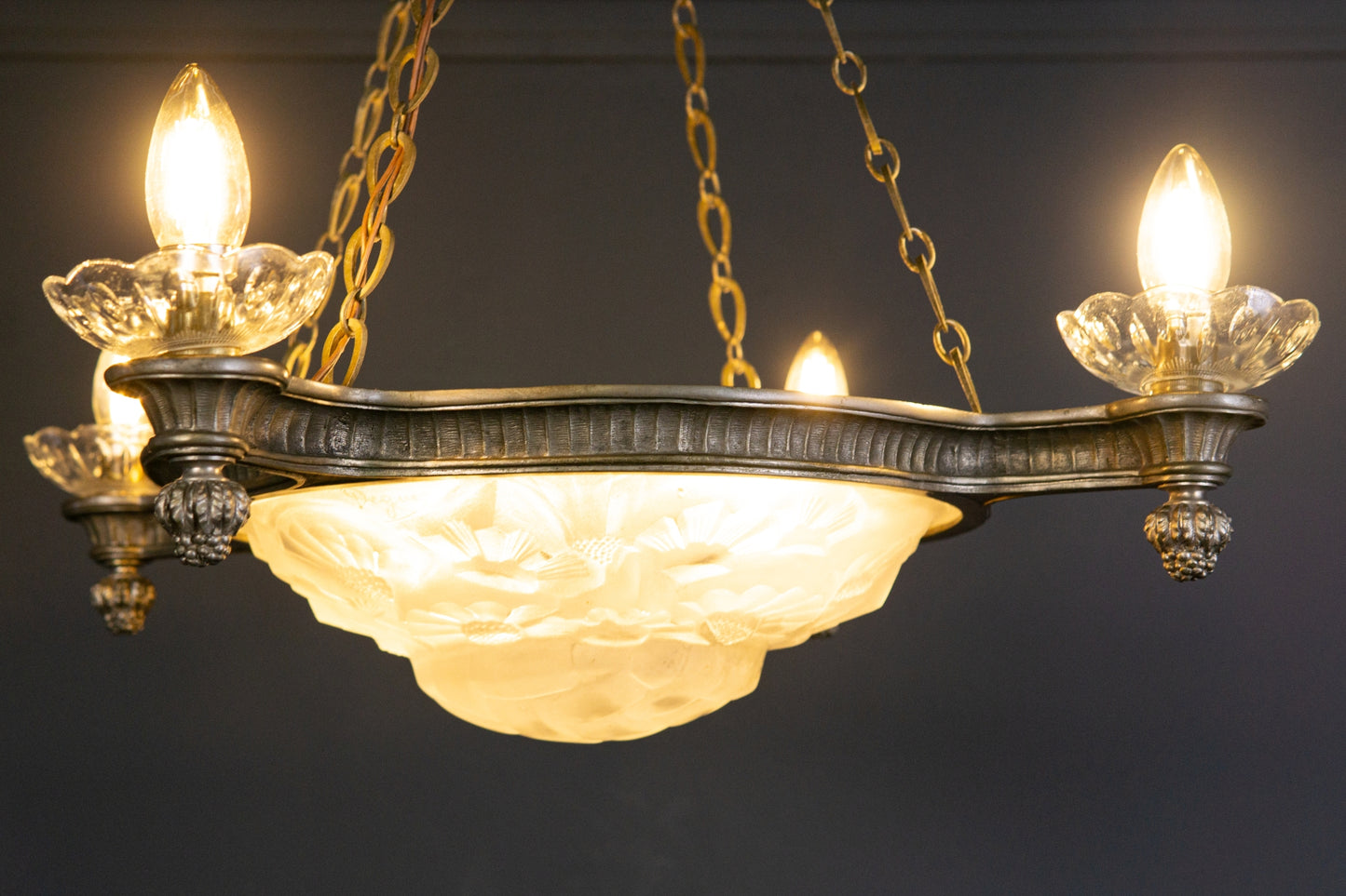 Art Deco Kronleuchter Degue' Leuchte Licht Lampe Antik Alt 2401_2502