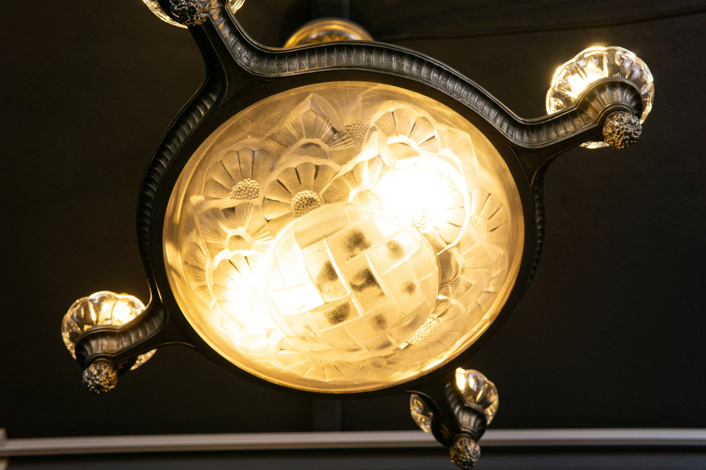 Art Deco Kronleuchter Degue' Leuchte Licht Lampe Antik Alt 2401_2502