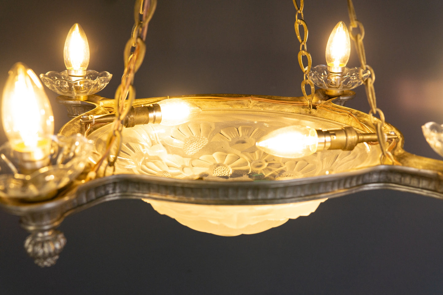 Art Deco Kronleuchter Degue' Leuchte Licht Lampe Antik Alt 2401_2502