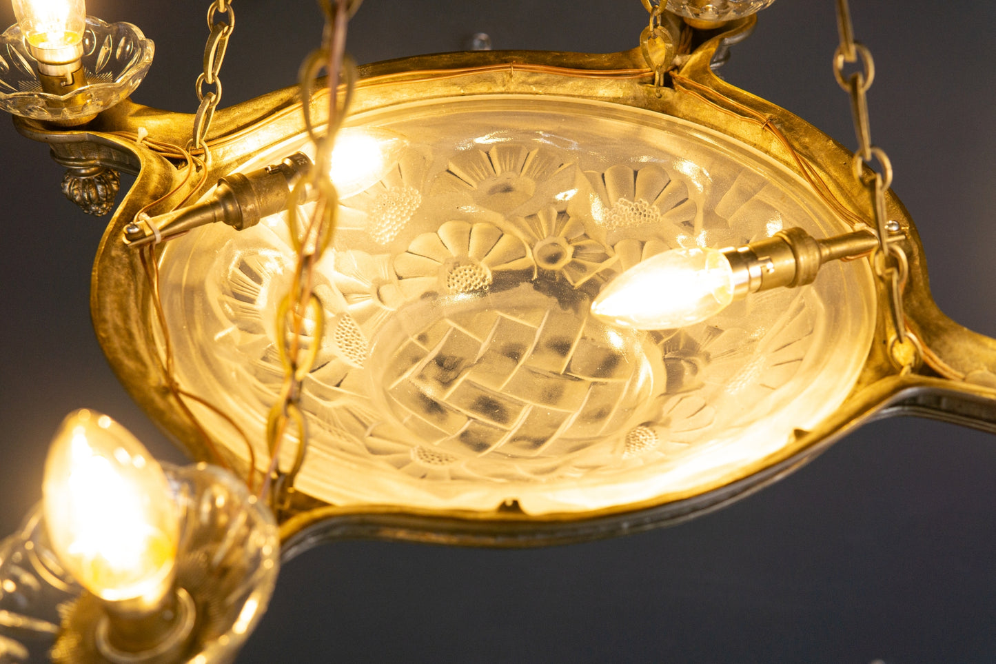 Art Deco Kronleuchter Degue' Leuchte Licht Lampe Antik Alt 2401_2502