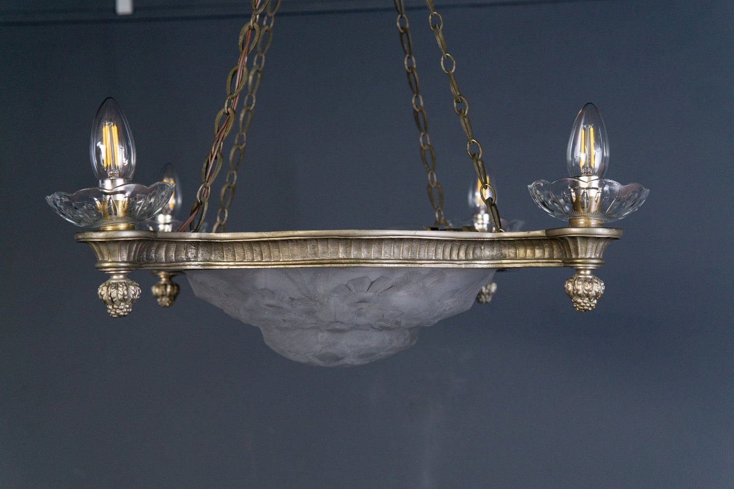 Art Deco Kronleuchter Degue' Leuchte Licht Lampe Antik Alt 2401_2502