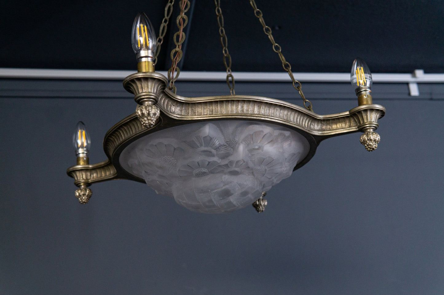 Art Deco Kronleuchter Degue' Leuchte Licht Lampe Antik Alt 2401_2502