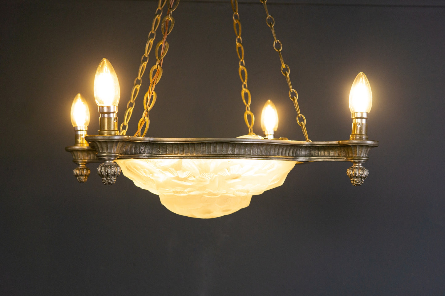 Art Deco Kronleuchter Degue' Leuchte Licht Lampe Antik Alt 2401_2502
