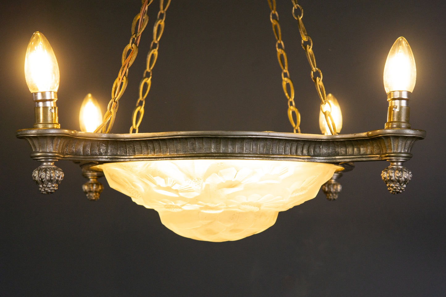 Art Deco Kronleuchter Degue' Leuchte Licht Lampe Antik Alt 2401_2502