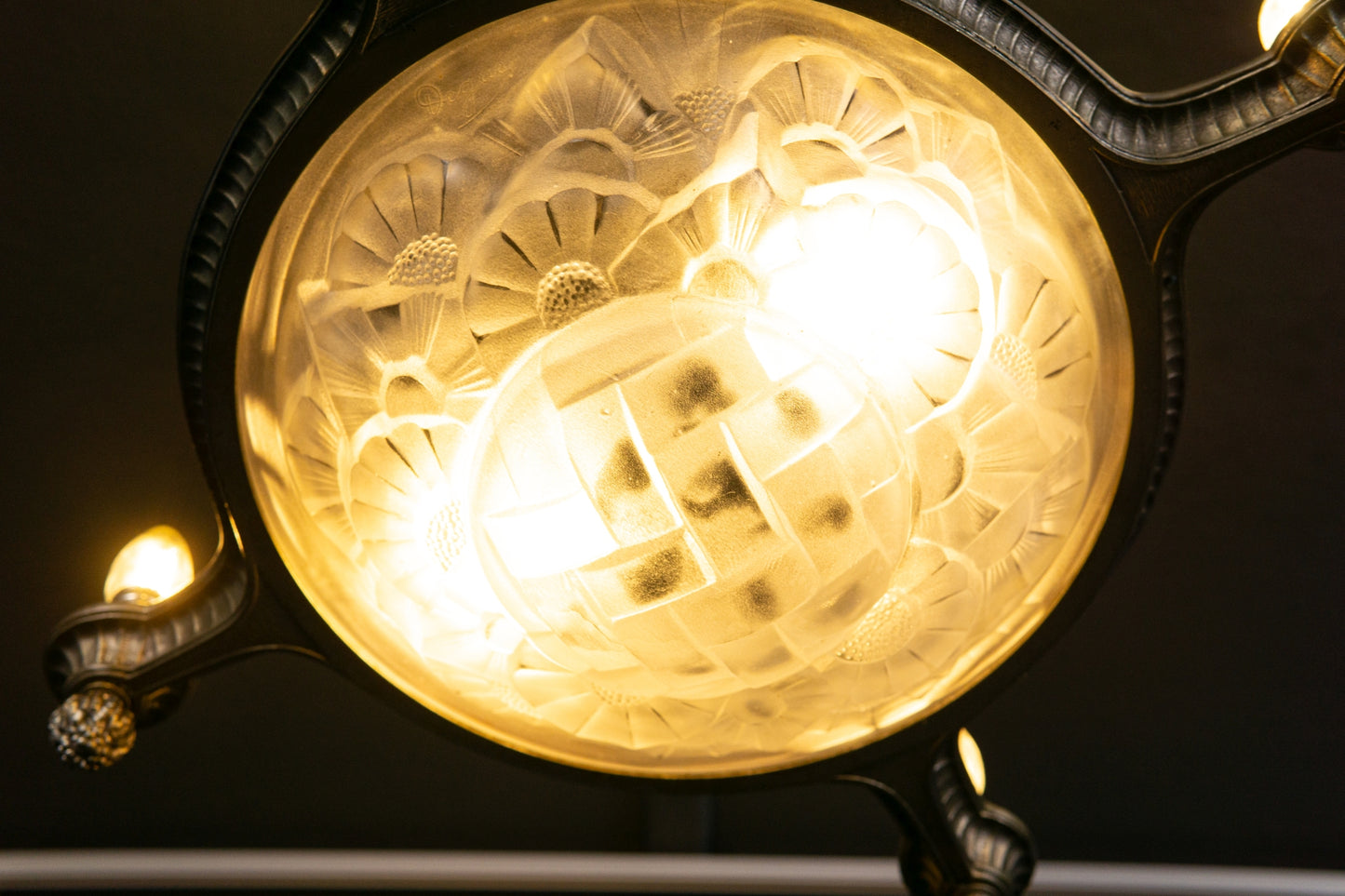 Art Deco Kronleuchter Degue' Leuchte Licht Lampe Antik Alt 2401_2502