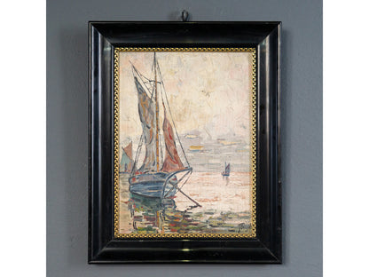 Maritimes gerahmtes Ölgemälde, erste Hälfte des 20.Jahrhunderts - Ölbild Gemälde Malerei Kunst Maritim Alt Antik MÖBLINGER