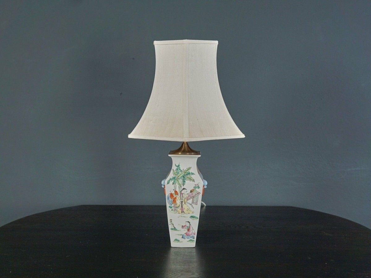 Lampe Asiatika Leuchte Tischlampe Licht Schirm Alt 2103_2203