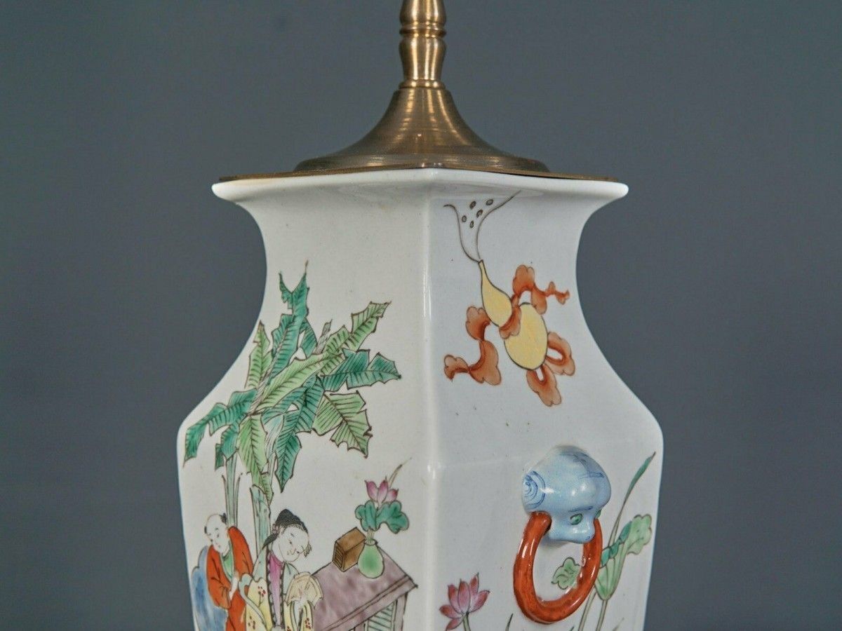 Lampe Asiatika Leuchte Tischlampe Licht Schirm Alt 2103_2203