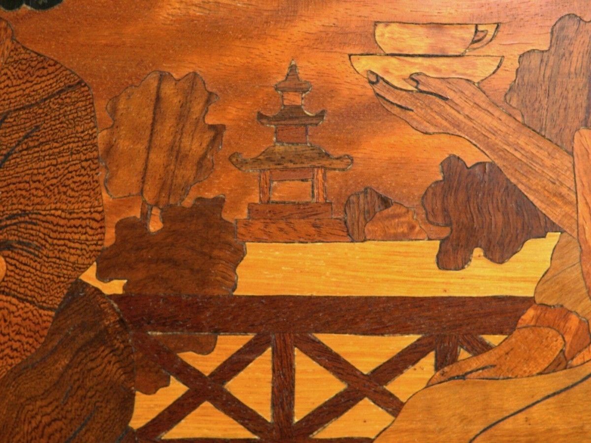 Marketerie Japan Bild Gemälde Intarsie Holz Alt Antik 2103_2205