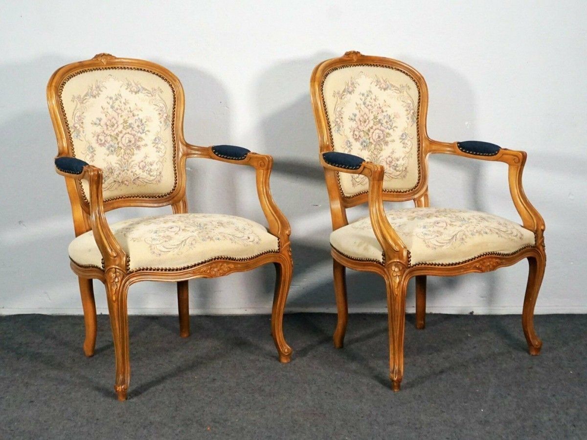 Armlehnsessel Rokoko-Stil Buche Stuhl Polster Alt Antik 2000-0061