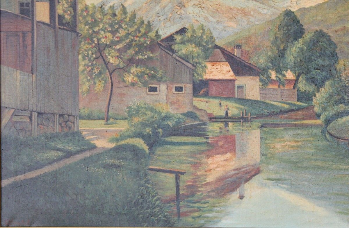Großes Ölgemälde signiert Bild Kunst Öl Leinwand Rahmen 251