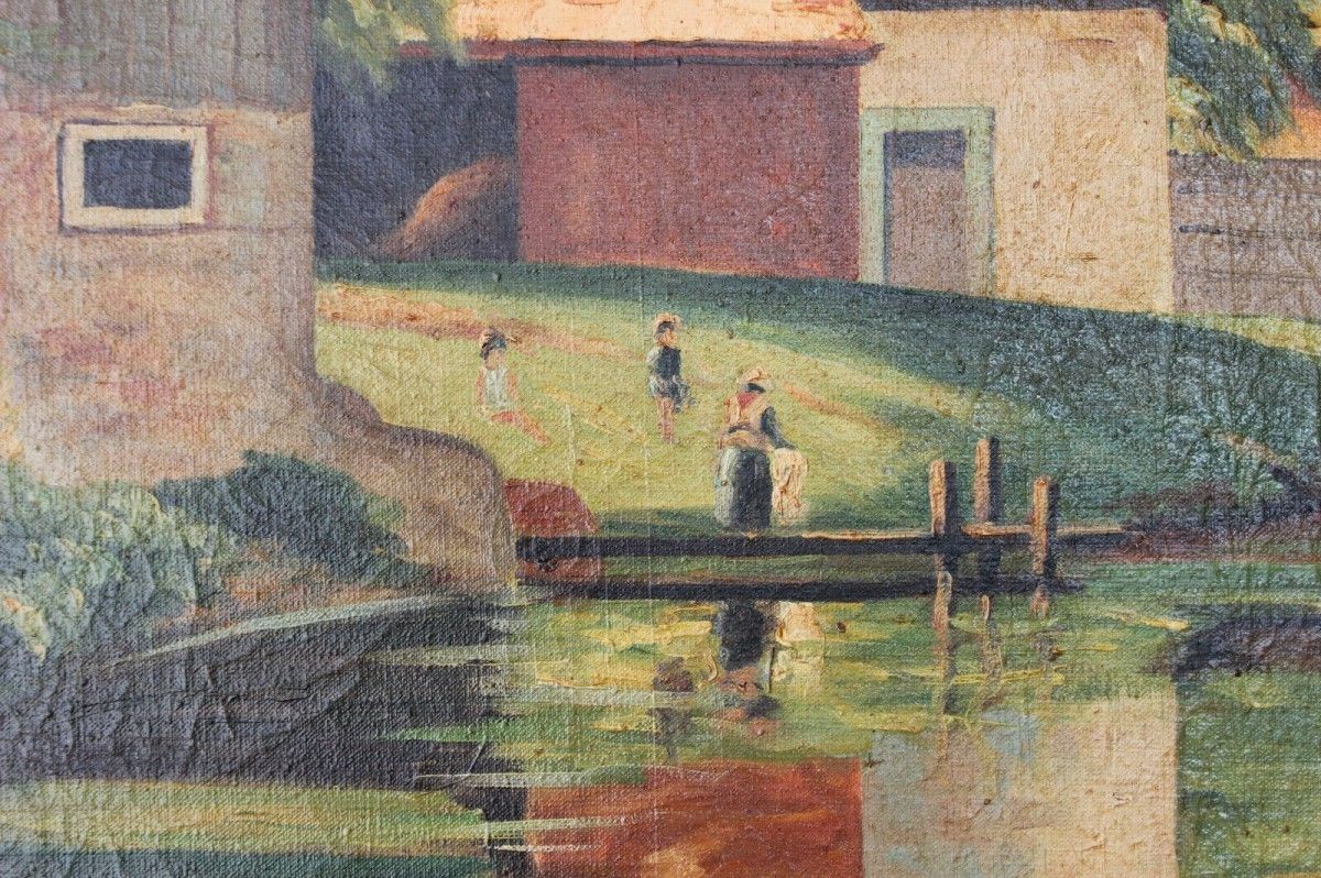 Großes Ölgemälde signiert Bild Kunst Öl Leinwand Rahmen 251