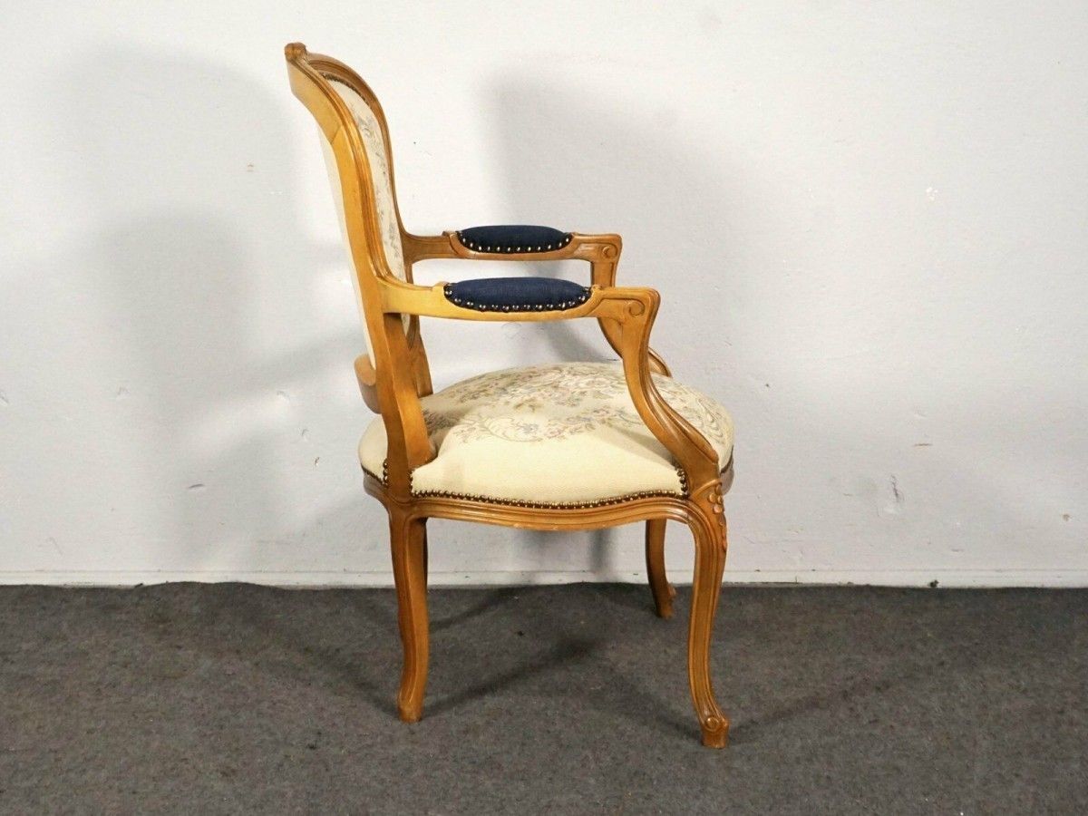 Armlehnsessel Rokoko-Stil Buche Stuhl Polster Alt Antik 2000-0061