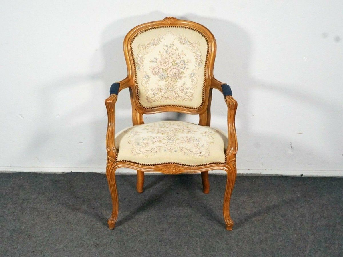 Armlehnsessel Rokoko-Stil Buche Stuhl Polster Alt Antik 2000-0061