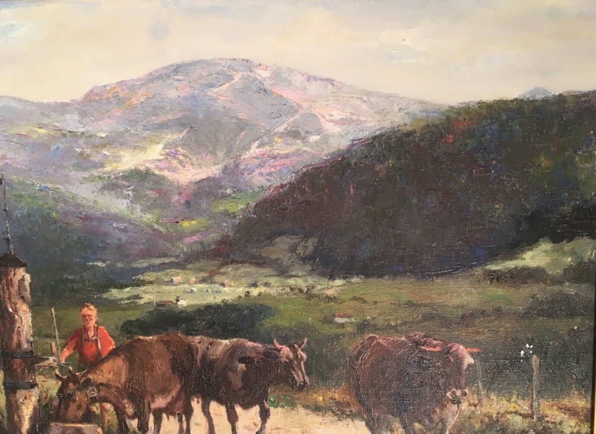 Impressionistisches Ölgemälde sign. Karl Mohr, "Allgäu" 60
