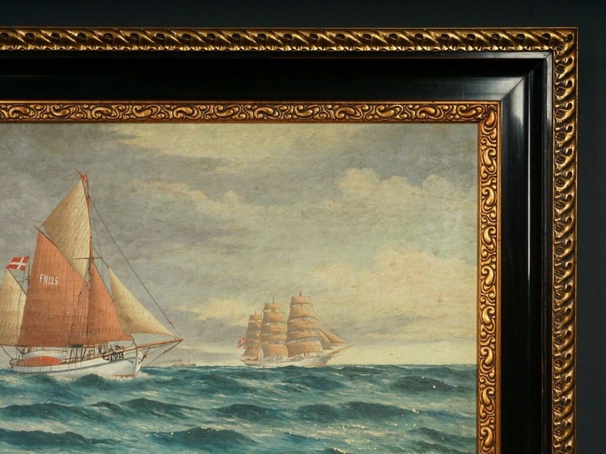 Ölgemälde Gemälde Maritim Schiffe Bild Alt Antik MÖBLINGER 2103_0310